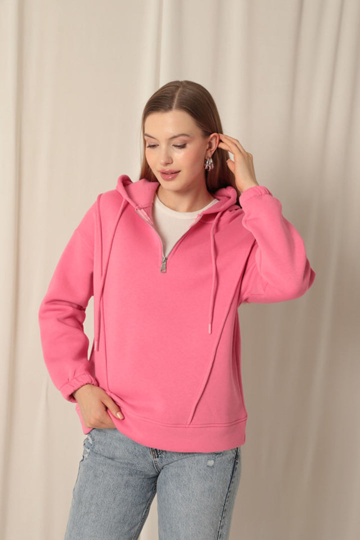 KKT Triple Fabric Zippered Women's Pink Sweater - Véroia