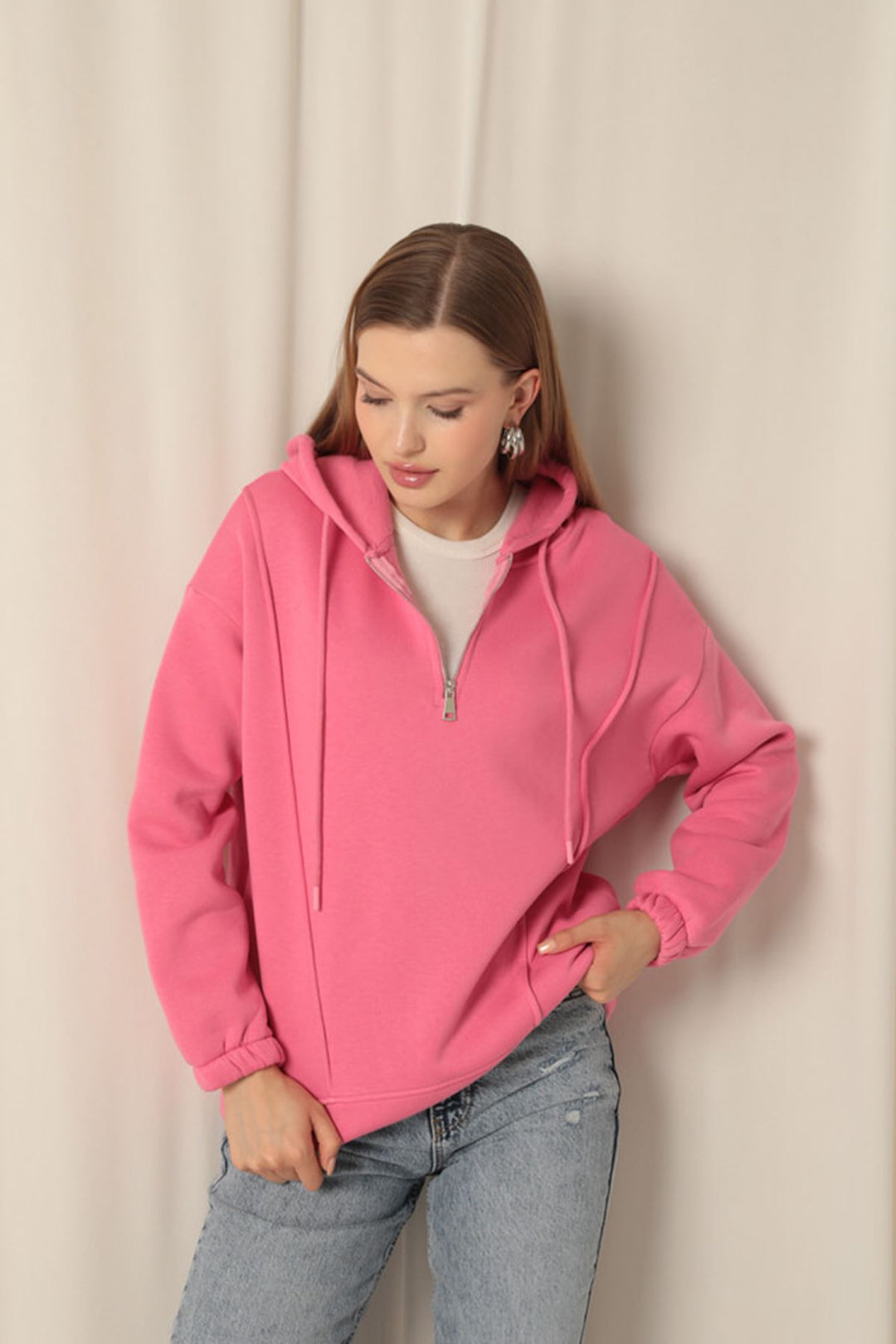 KKT Triple Fabric Zippered Women's Pink Sweater - Véroia