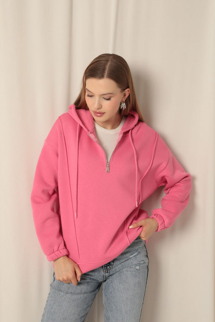 KKT Triple Fabric Zippered Women's Pink Sweater - Véroia
