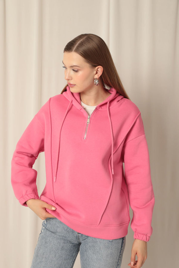KKT Triple Fabric Zippered Women's Pink Sweater - Véroia