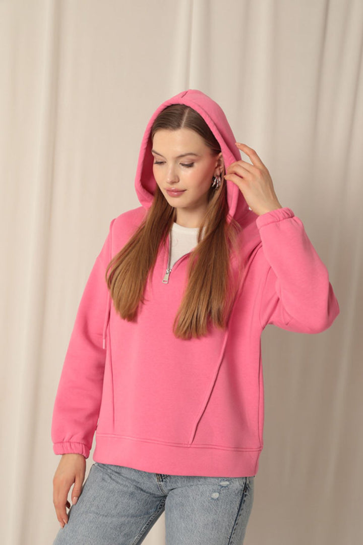 KKT Triple Fabric Zippered Women's Pink Sweater - Véroia