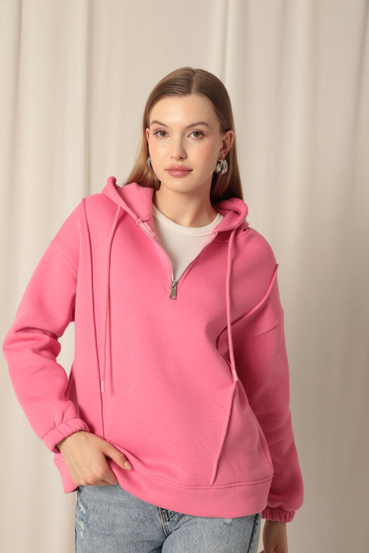 KKT Triple Fabric Zippered Women's Pink Sweater - Véroia