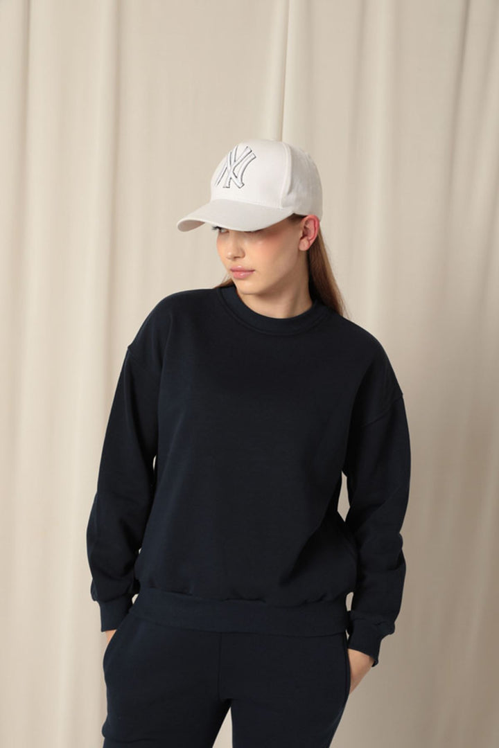 KKT Three Thread Fabric Basic Women's Navy Blue Sweat - Bron