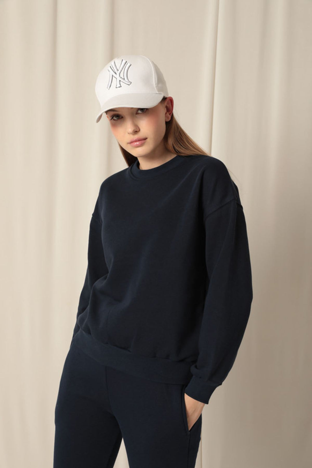 KKT Three Thread Fabric Basic Women's Navy Blue Sweat - Bron