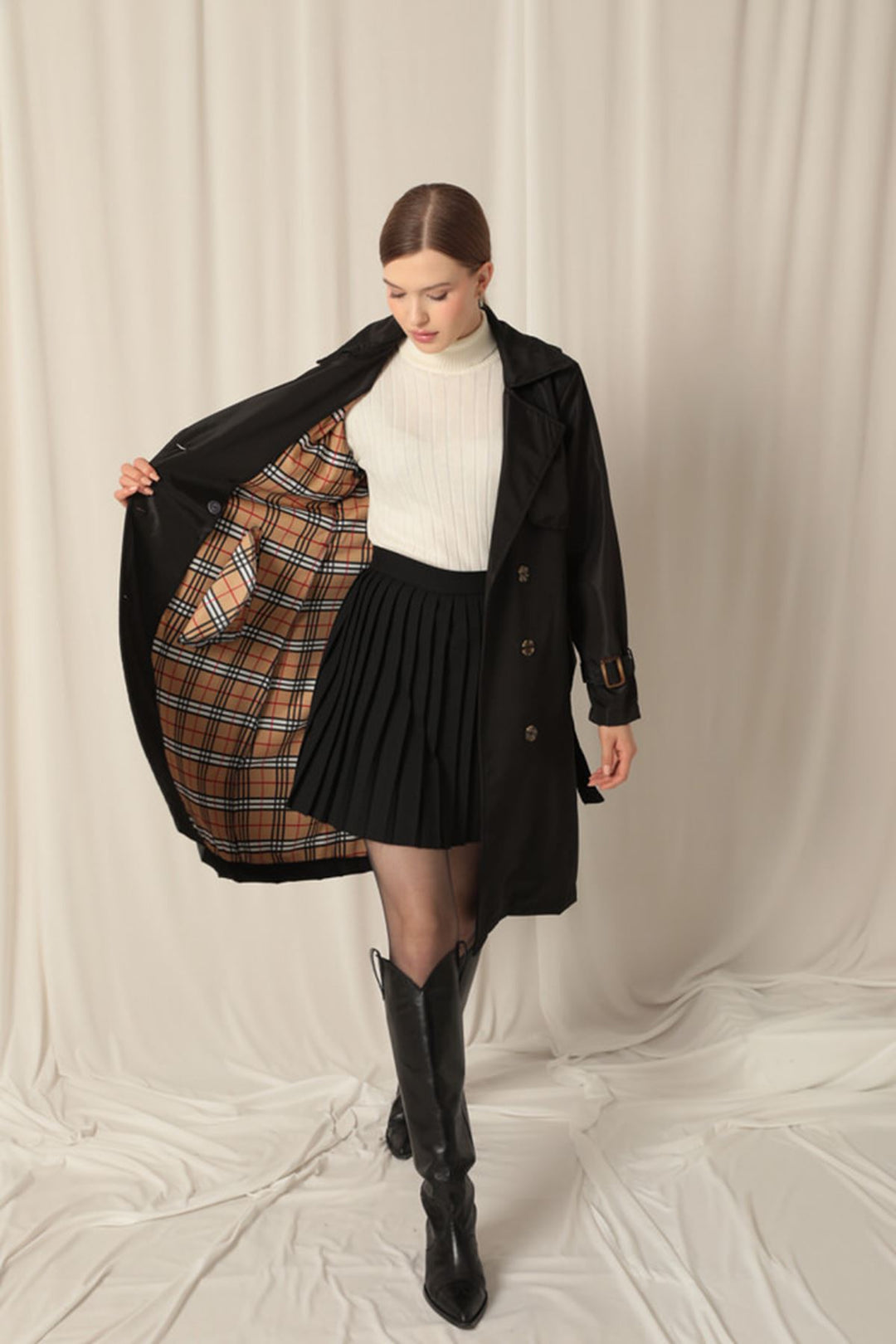 KKT Waterproof Fabric Women's Black Trench Coat - Pinsk