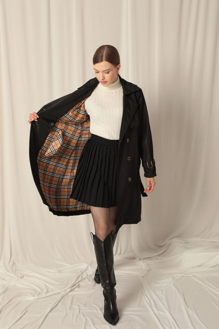 KKT Waterproof Fabric Women's Black Trench Coat - Pinsk