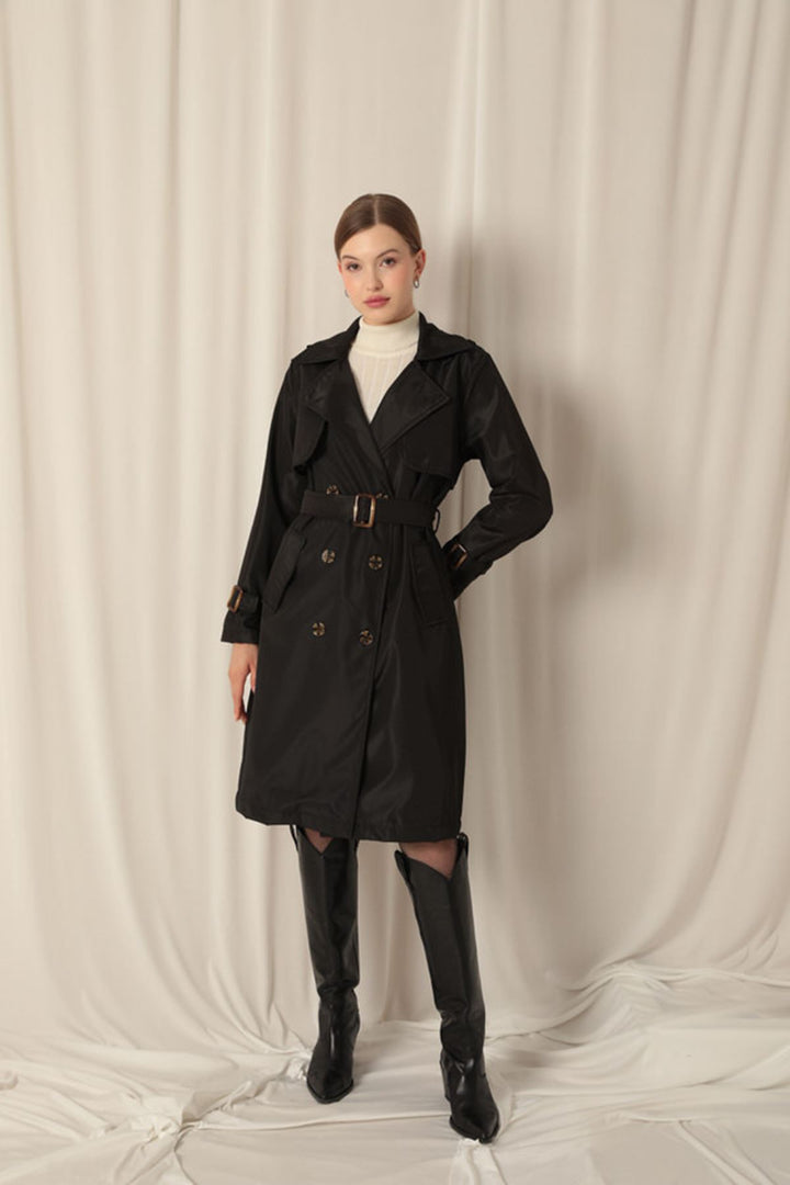 KKT Waterproof Fabric Women's Black Trench Coat - Pinsk