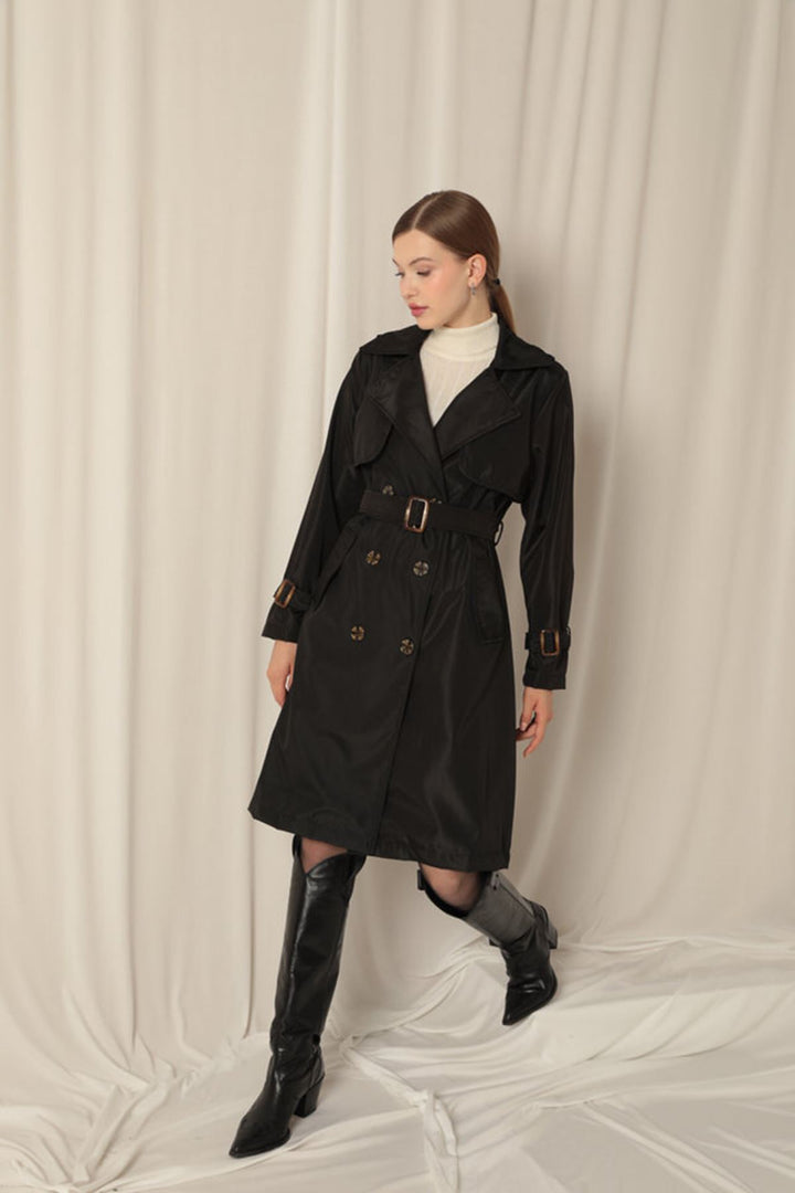 KKT Waterproof Fabric Women's Black Trench Coat - Pinsk
