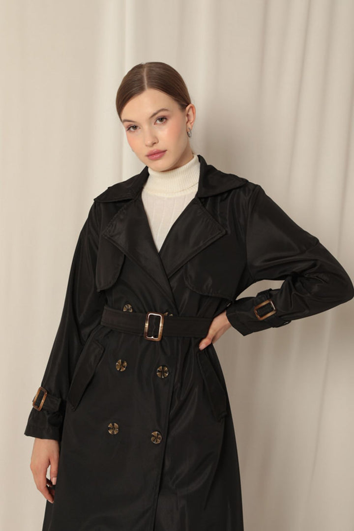 KKT Waterproof Fabric Women's Black Trench Coat - Pinsk