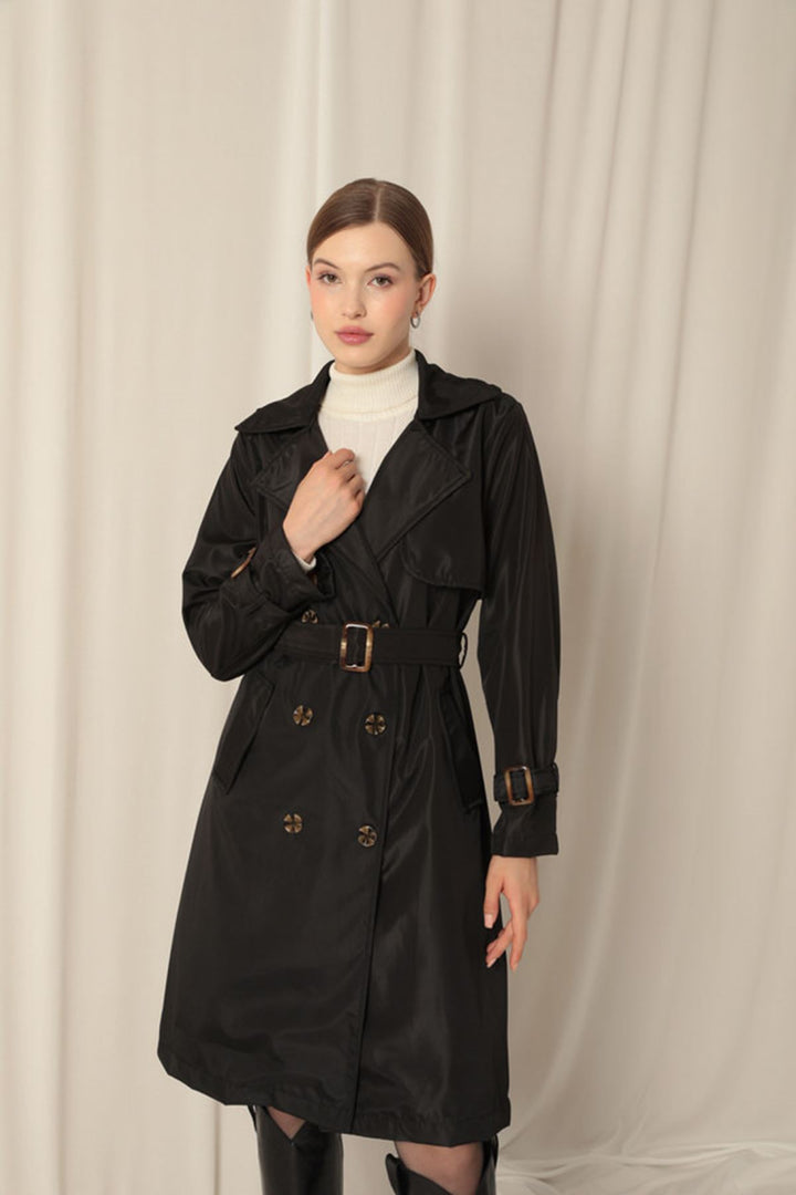 KKT Waterproof Fabric Women's Black Trench Coat - Pinsk