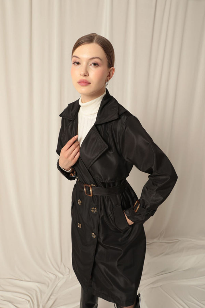 KKT Waterproof Fabric Women's Black Trench Coat - Pinsk