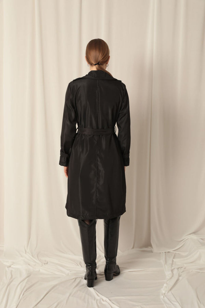 KKT Waterproof Fabric Women's Black Trench Coat - Pinsk