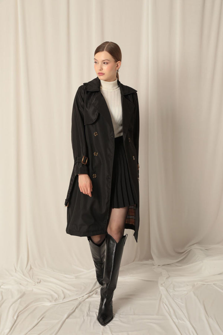 KKT Waterproof Fabric Women's Black Trench Coat - Pinsk