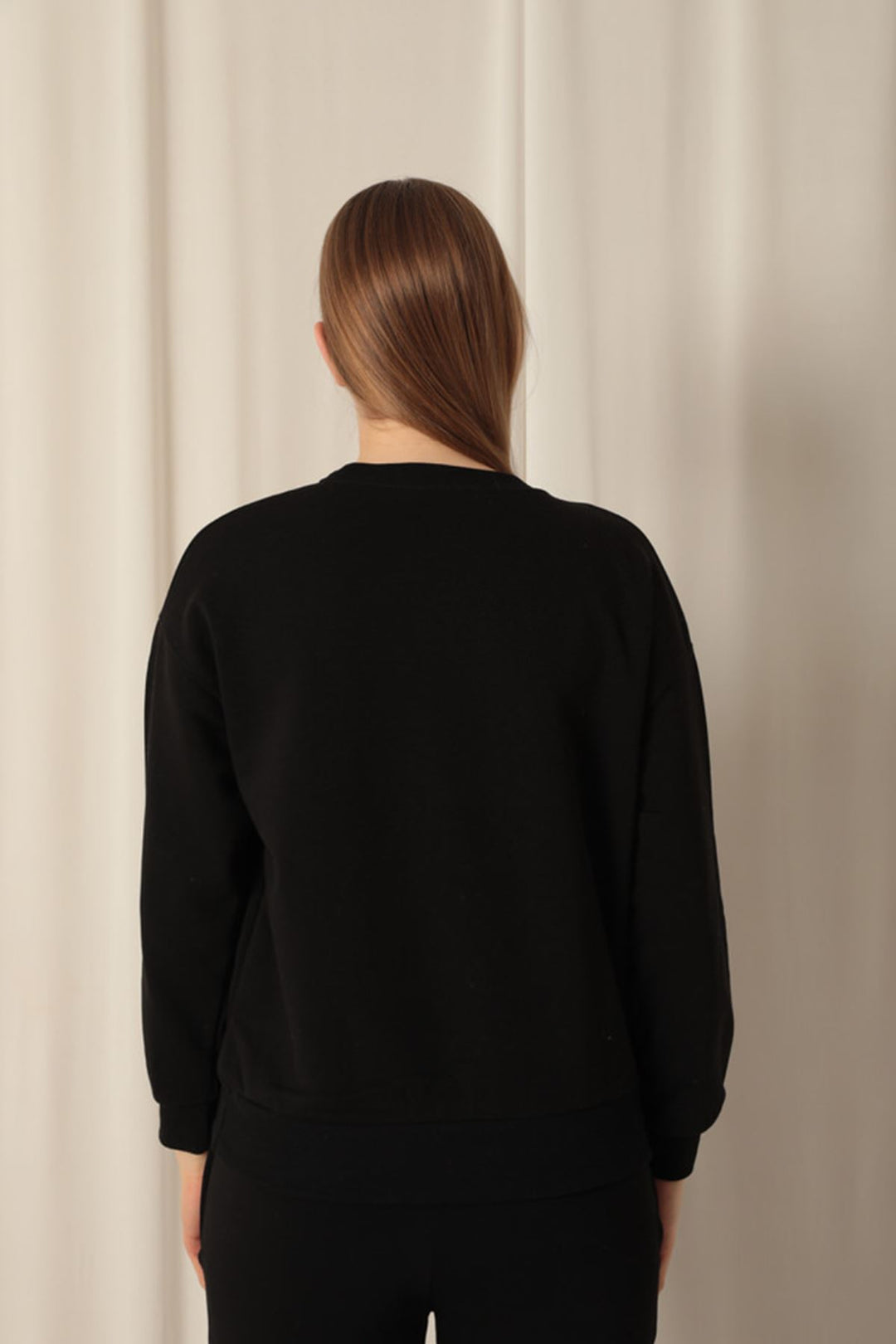 KKT Three Thread Fabric Printed Women's Black Sweat - Cuautla
