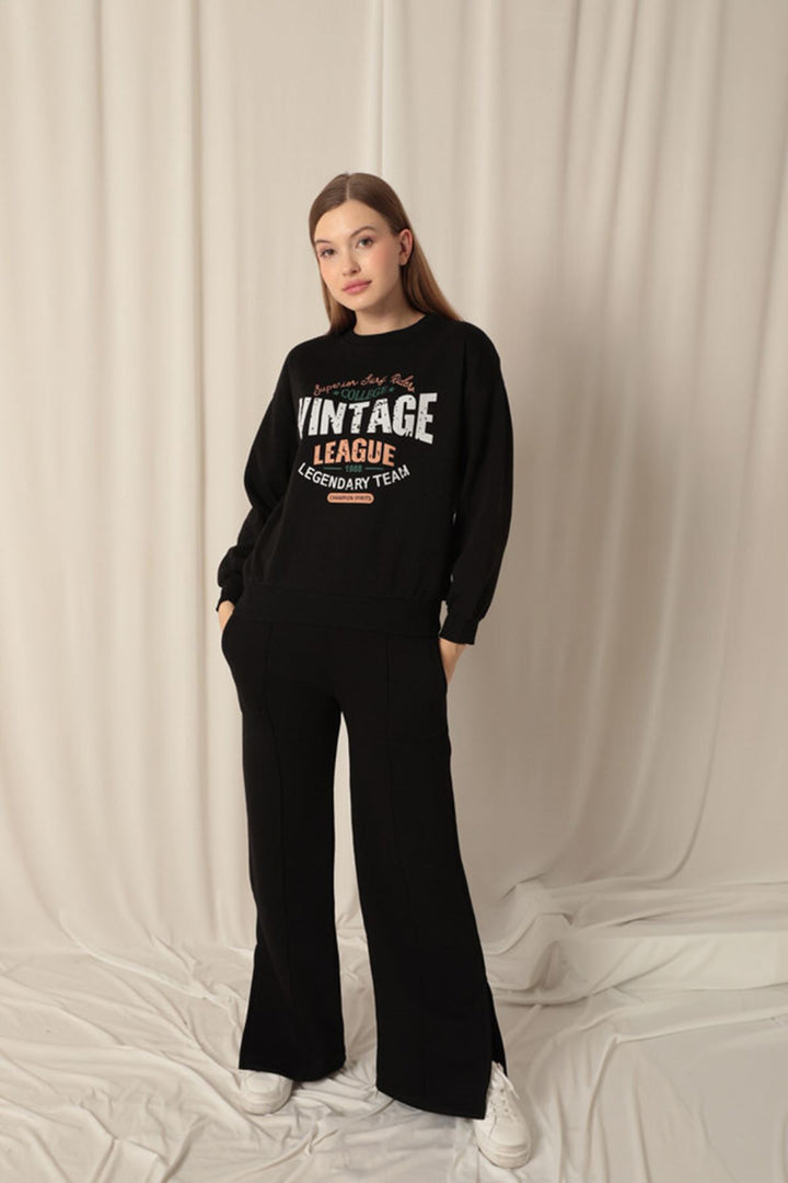 KKT Three Thread Fabric Printed Women's Black Sweat - Cuautla