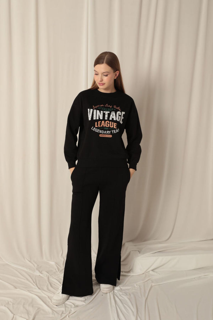 KKT Three Thread Fabric Printed Women's Black Sweat - Cuautla