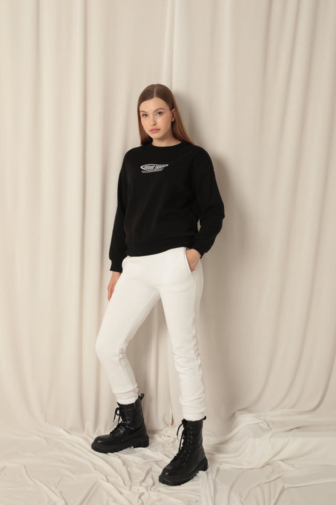 KKT Three Thread Fabric Printed Women's Black Sweat - Civitavecchia
