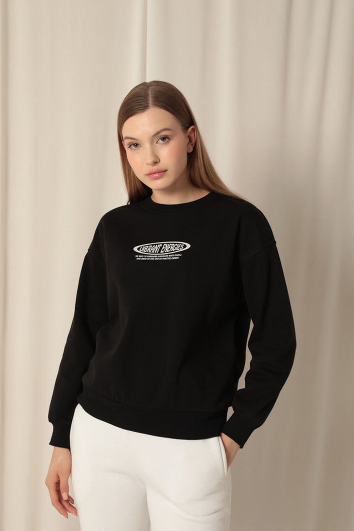 KKT Three Thread Fabric Printed Women's Black Sweat - Civitavecchia