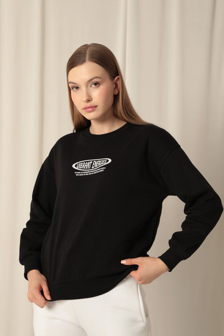 KKT Three Thread Fabric Printed Women's Black Sweat - Civitavecchia