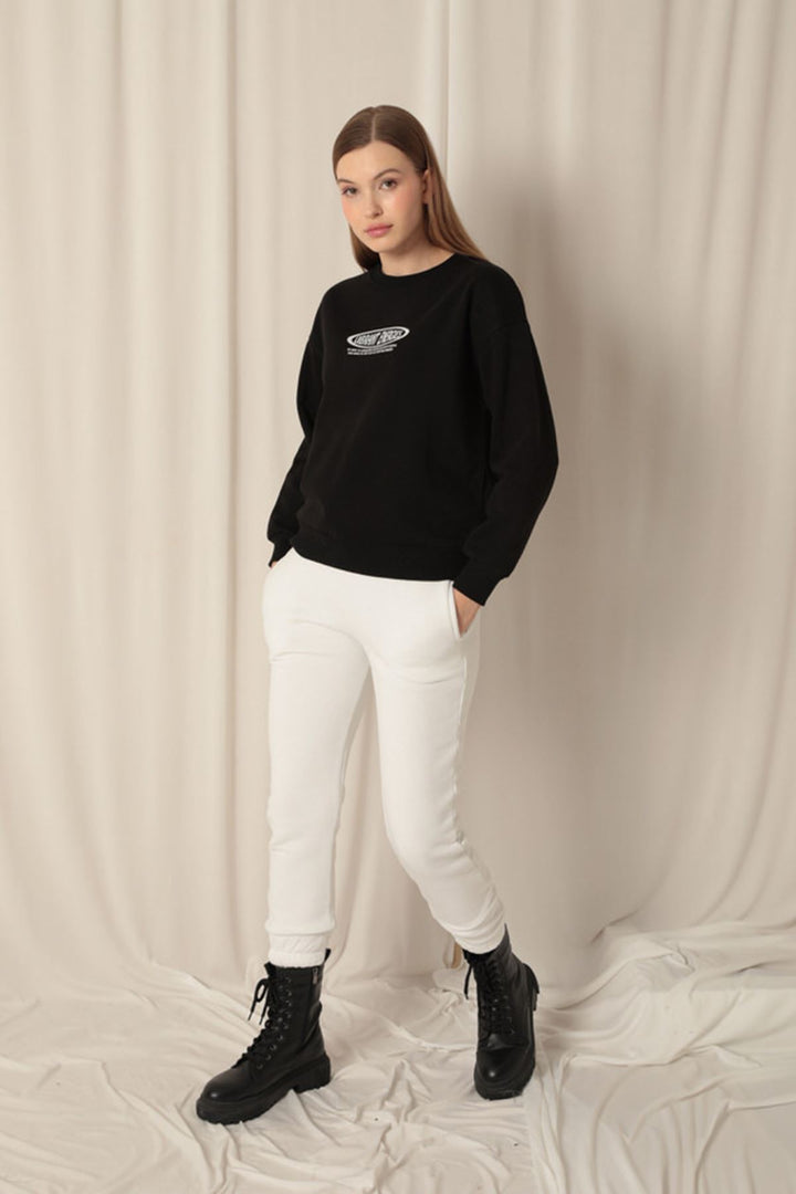KKT Three Thread Fabric Printed Women's Black Sweat - Civitavecchia