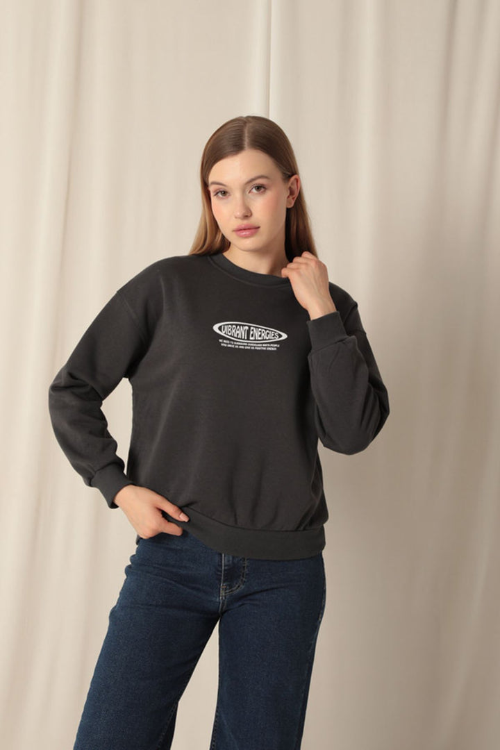 KKT Three Thread Fabric Printed Women's Anthracite Sweat - Petatlán