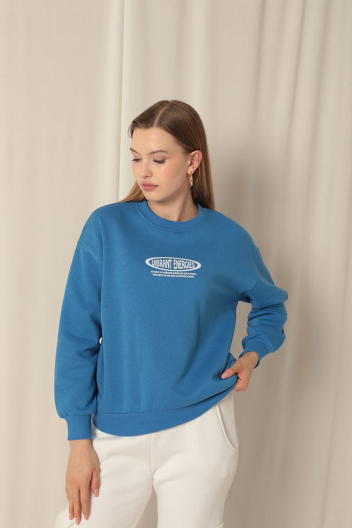 KKT Three Thread Fabric Printed Women's Blue Sweat - Ílion