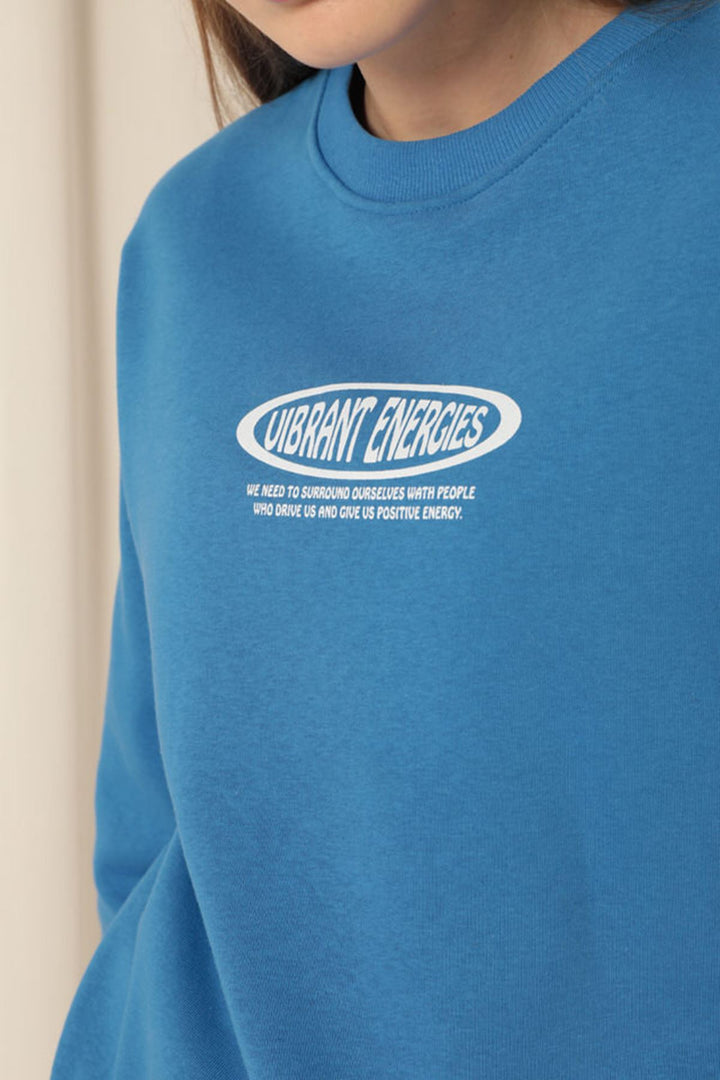 KKT Three Thread Fabric Printed Women's Blue Sweat - Ílion