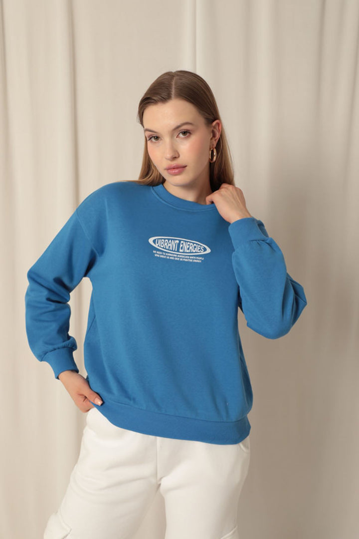 KKT Three Thread Fabric Printed Women's Blue Sweat - Ílion