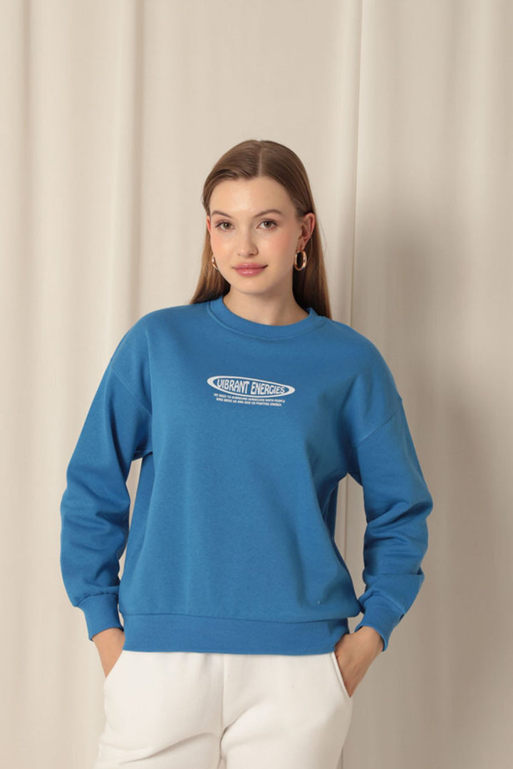 KKT Three Thread Fabric Printed Women's Blue Sweat - Ílion