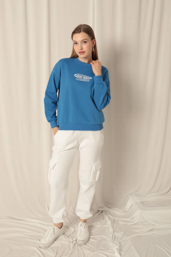 KKT Three Thread Fabric Printed Women's Blue Sweat - Ílion