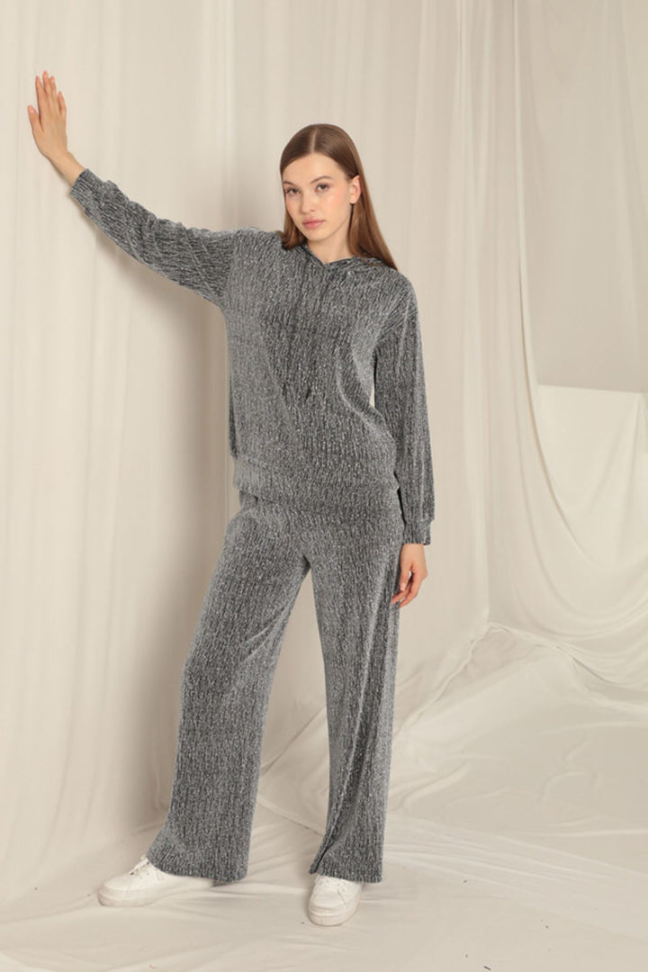 KKT Shiny Fabric Hooded Women's Silver Suit - Ewing