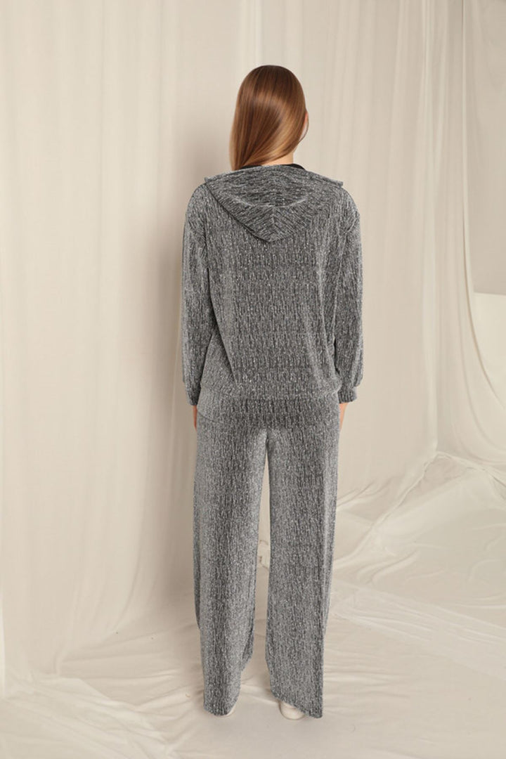 KKT Shiny Fabric Hooded Women's Silver Suit - Ewing