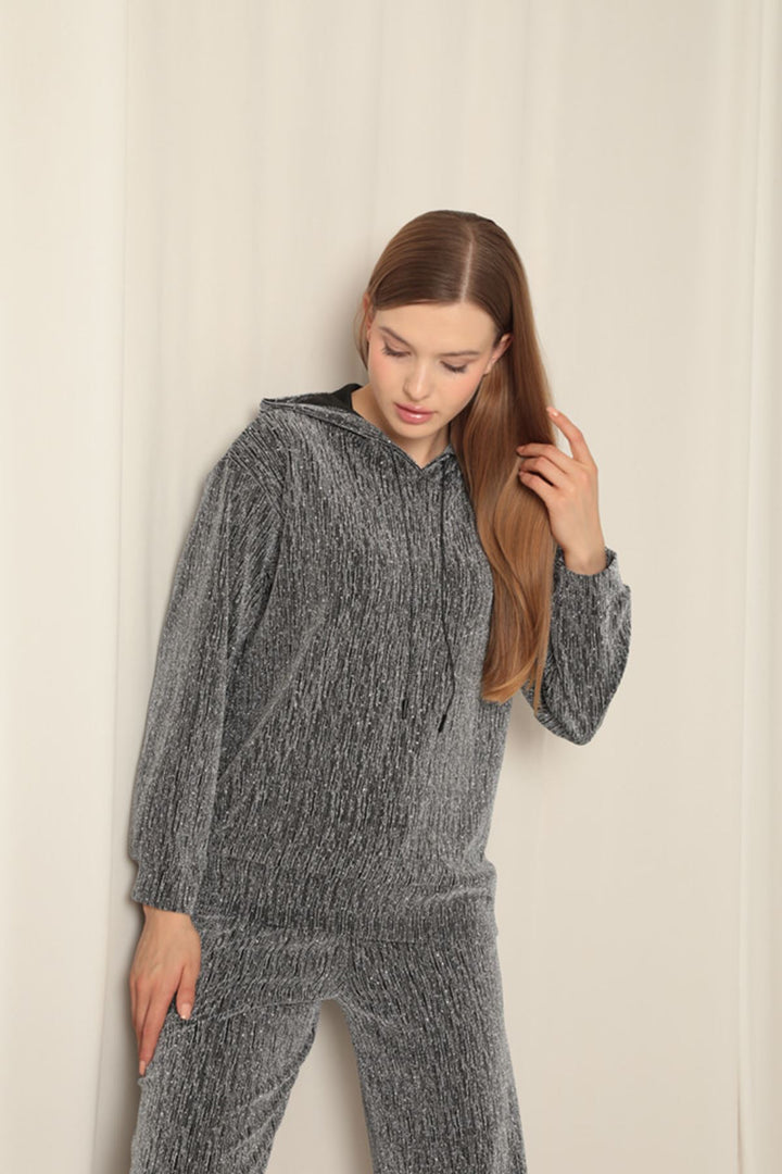 KKT Shiny Fabric Hooded Women's Silver Suit - Ewing