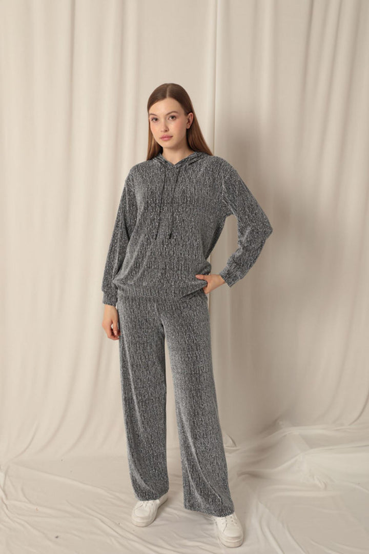 KKT Shiny Fabric Hooded Women's Silver Suit - Ewing
