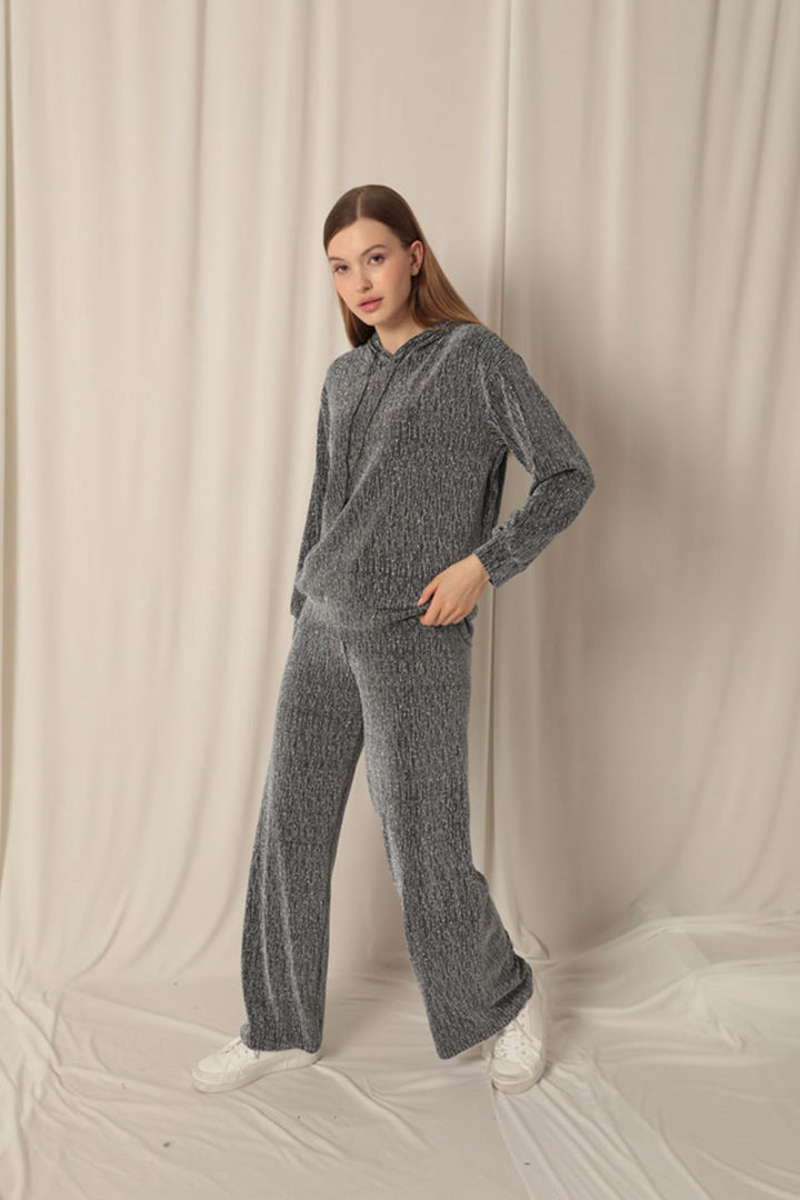 KKT Shiny Fabric Hooded Women's Silver Suit - Ewing