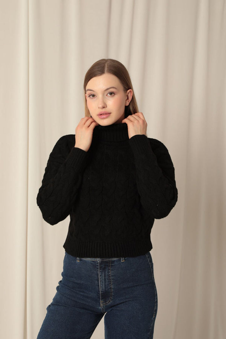 KKT Knitwear Fabric Knit Detailed Women's Black Sweater - Chatham