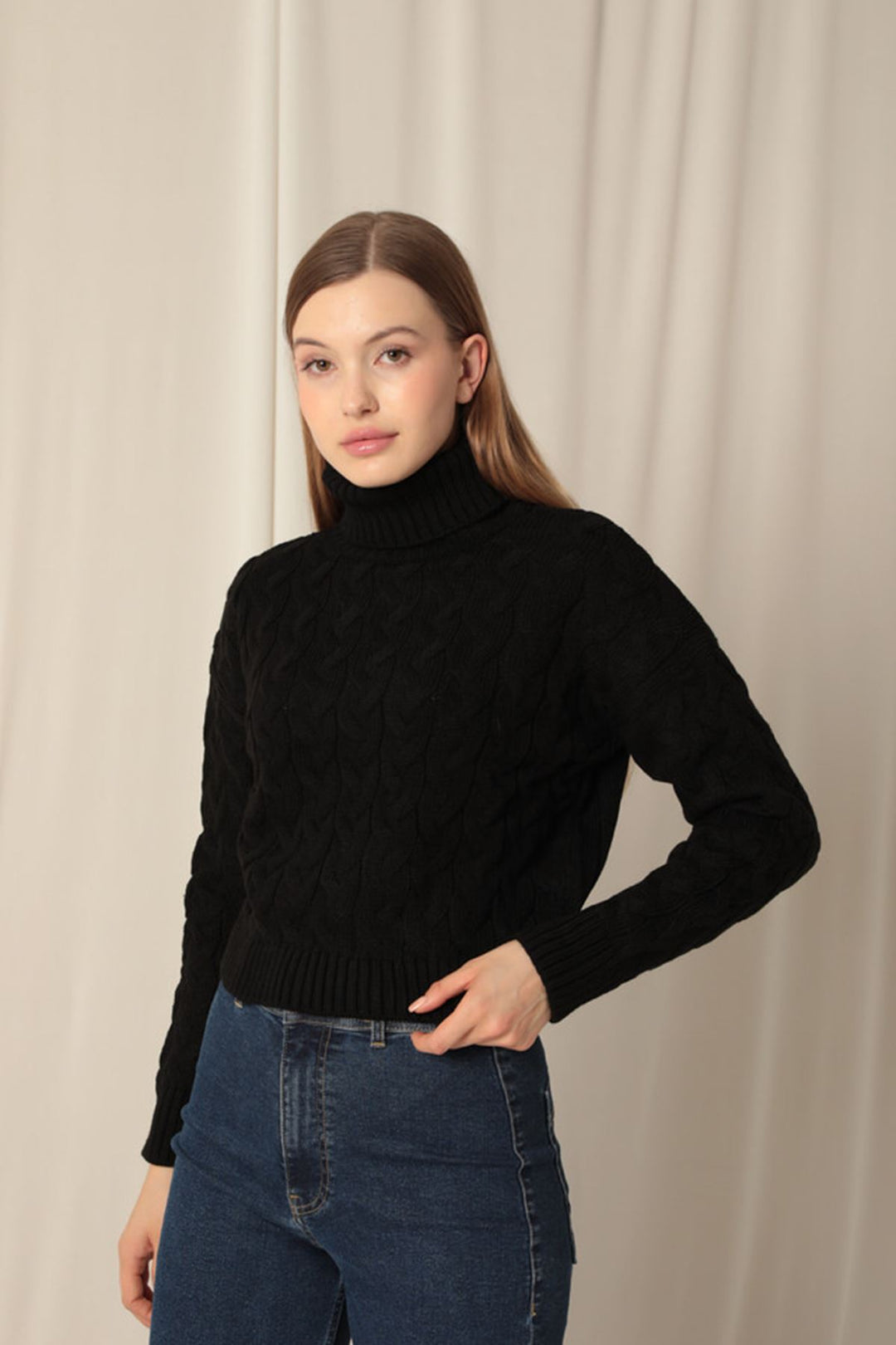 KKT Knitwear Fabric Knit Detailed Women's Black Sweater - Chatham