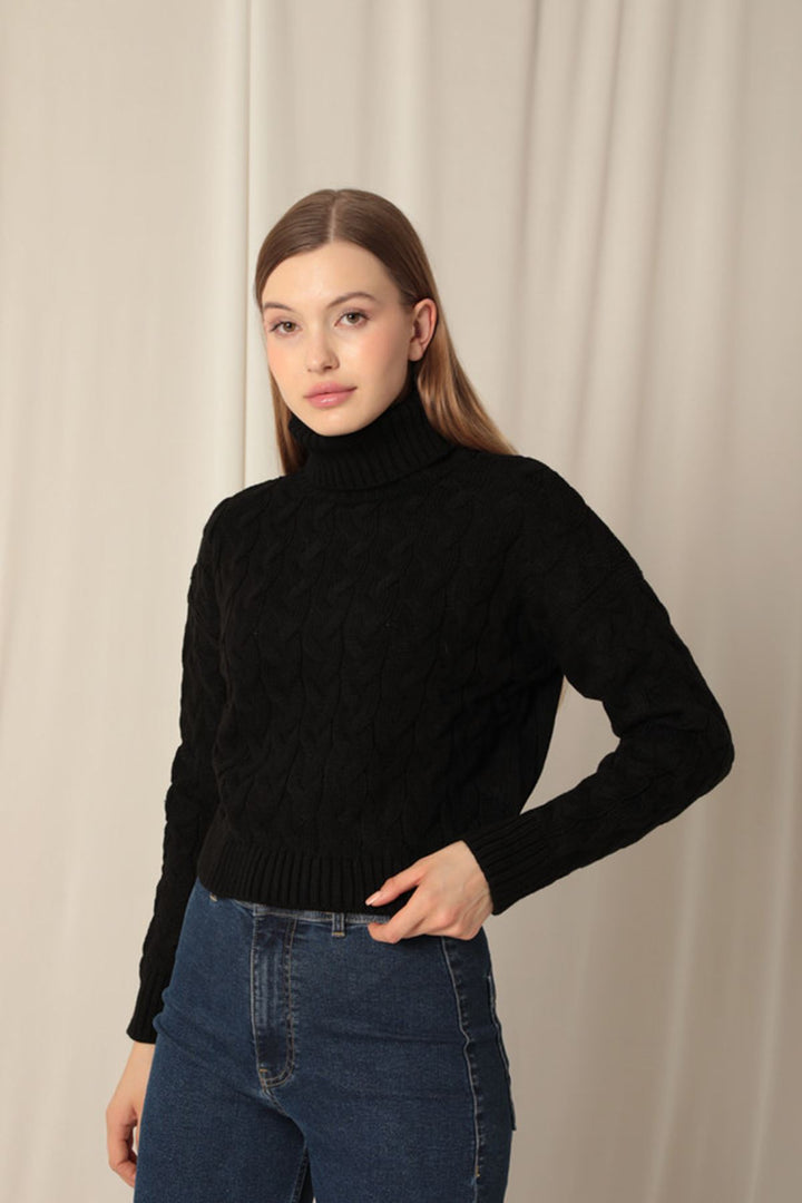 KKT Knitwear Fabric Knit Detailed Women's Black Sweater - Chatham
