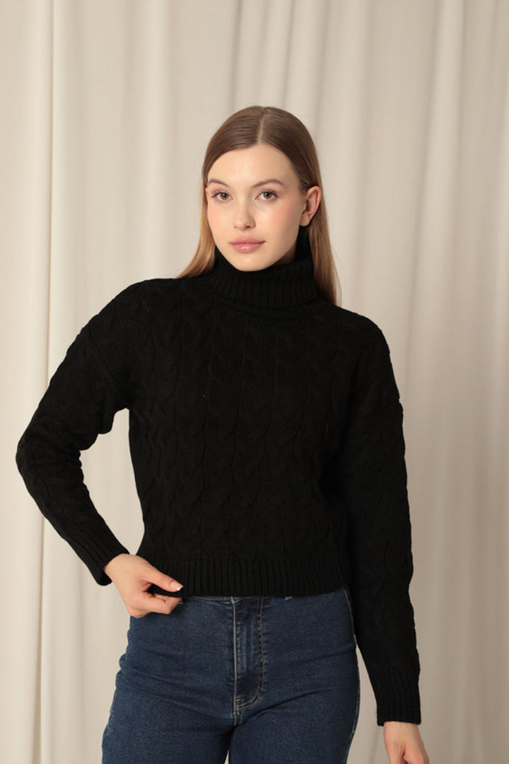 KKT Knitwear Fabric Knit Detailed Women's Black Sweater - Chatham