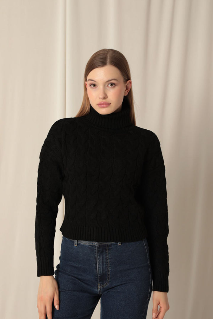 KKT Knitwear Fabric Knit Detailed Women's Black Sweater - Chatham