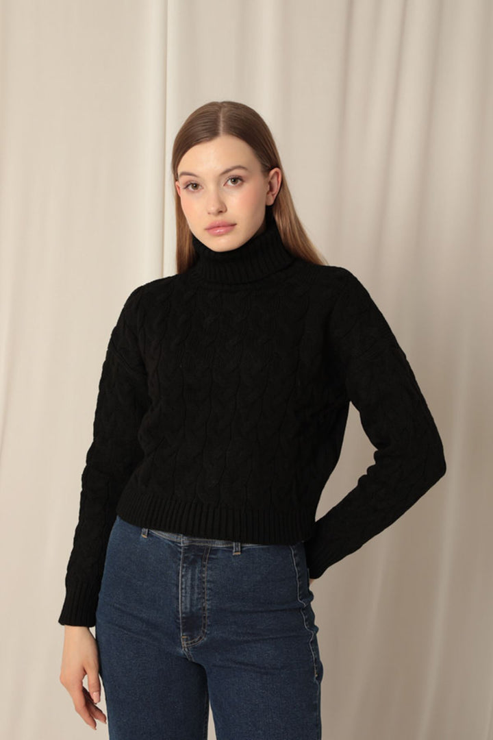 KKT Knitwear Fabric Knit Detailed Women's Black Sweater - Chatham