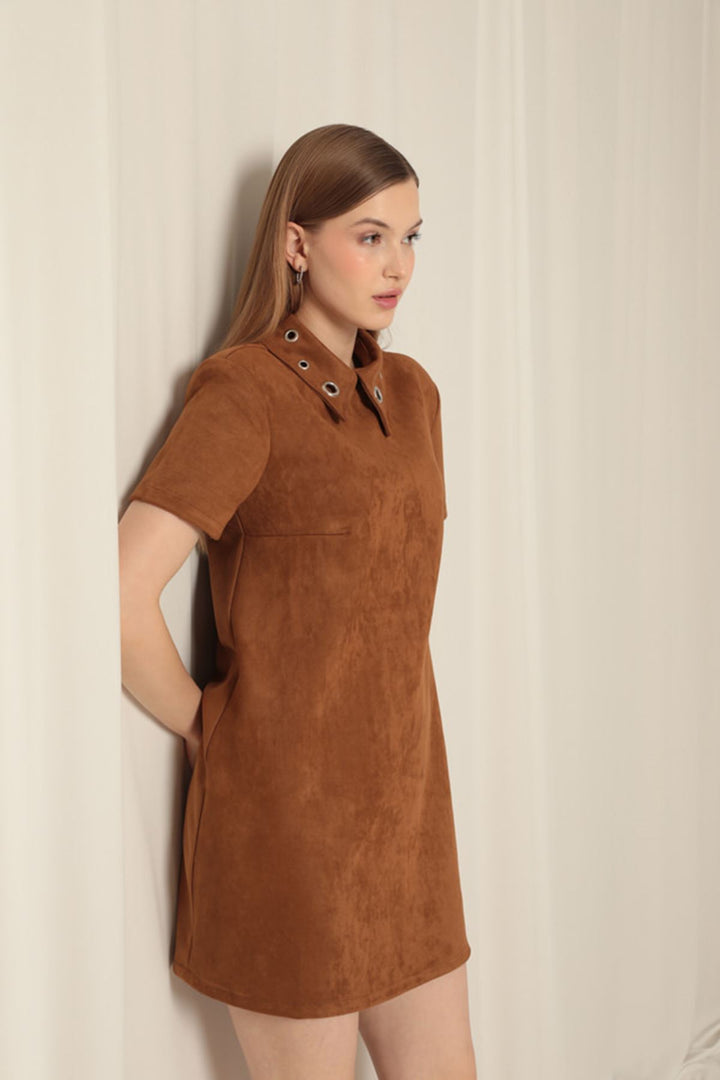 KKT Suede Fabric Tan Dress - Le Blanc-Mesnil