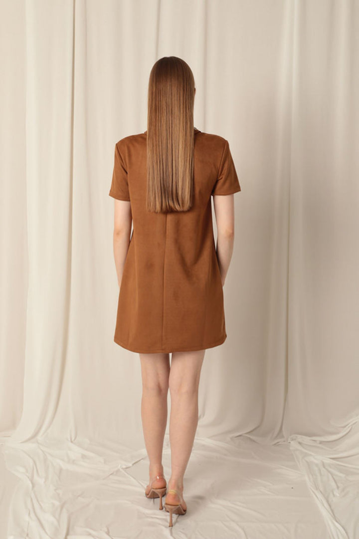 KKT Suede Fabric Tan Dress - Le Blanc-Mesnil