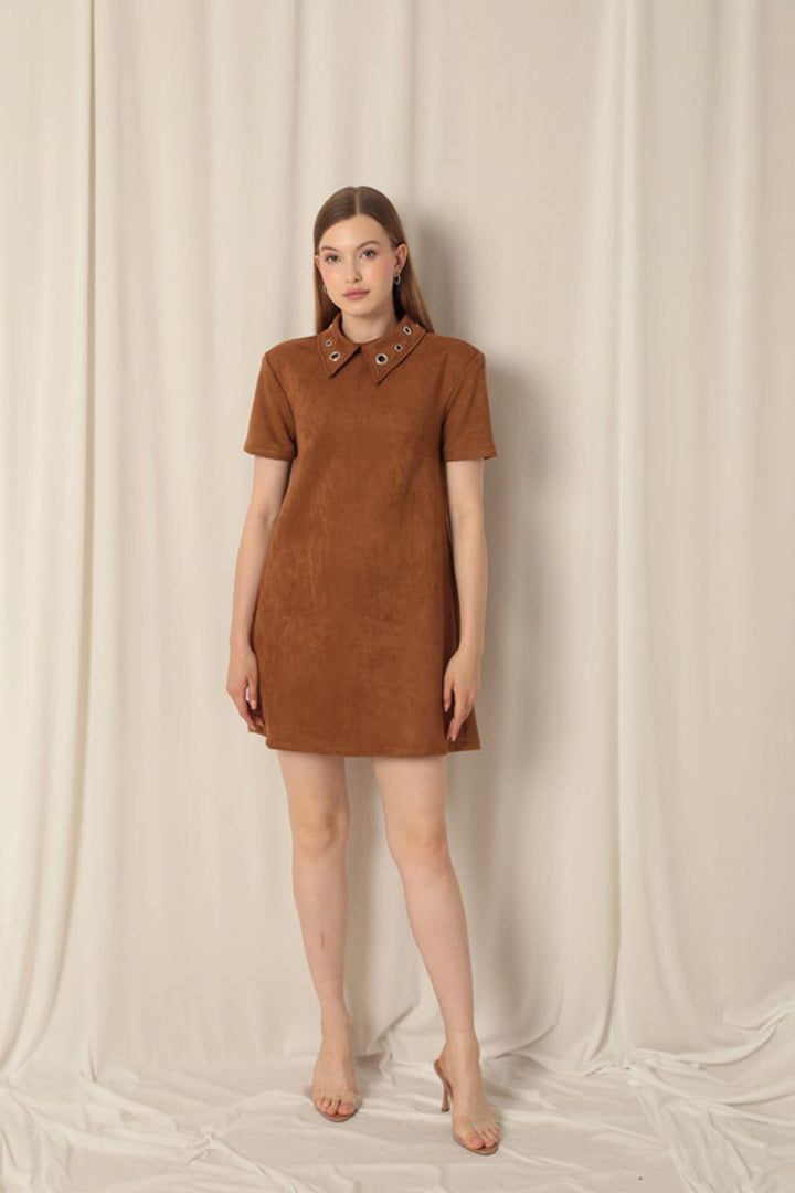 KKT Suede Fabric Tan Dress - Le Blanc-Mesnil