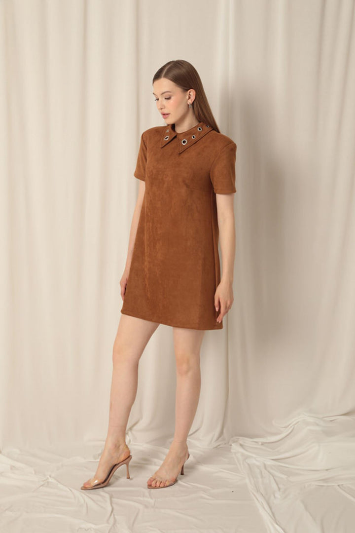 KKT Suede Fabric Tan Dress - Le Blanc-Mesnil
