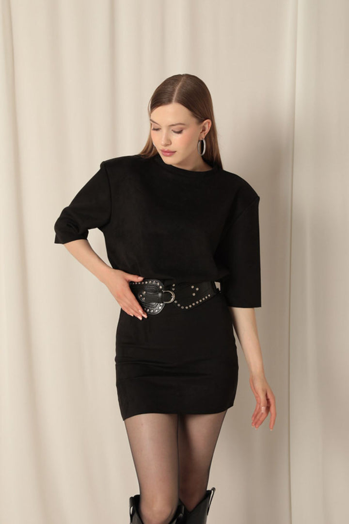 KKT Black Dress with Suede Fabric Belt - Lausanne
