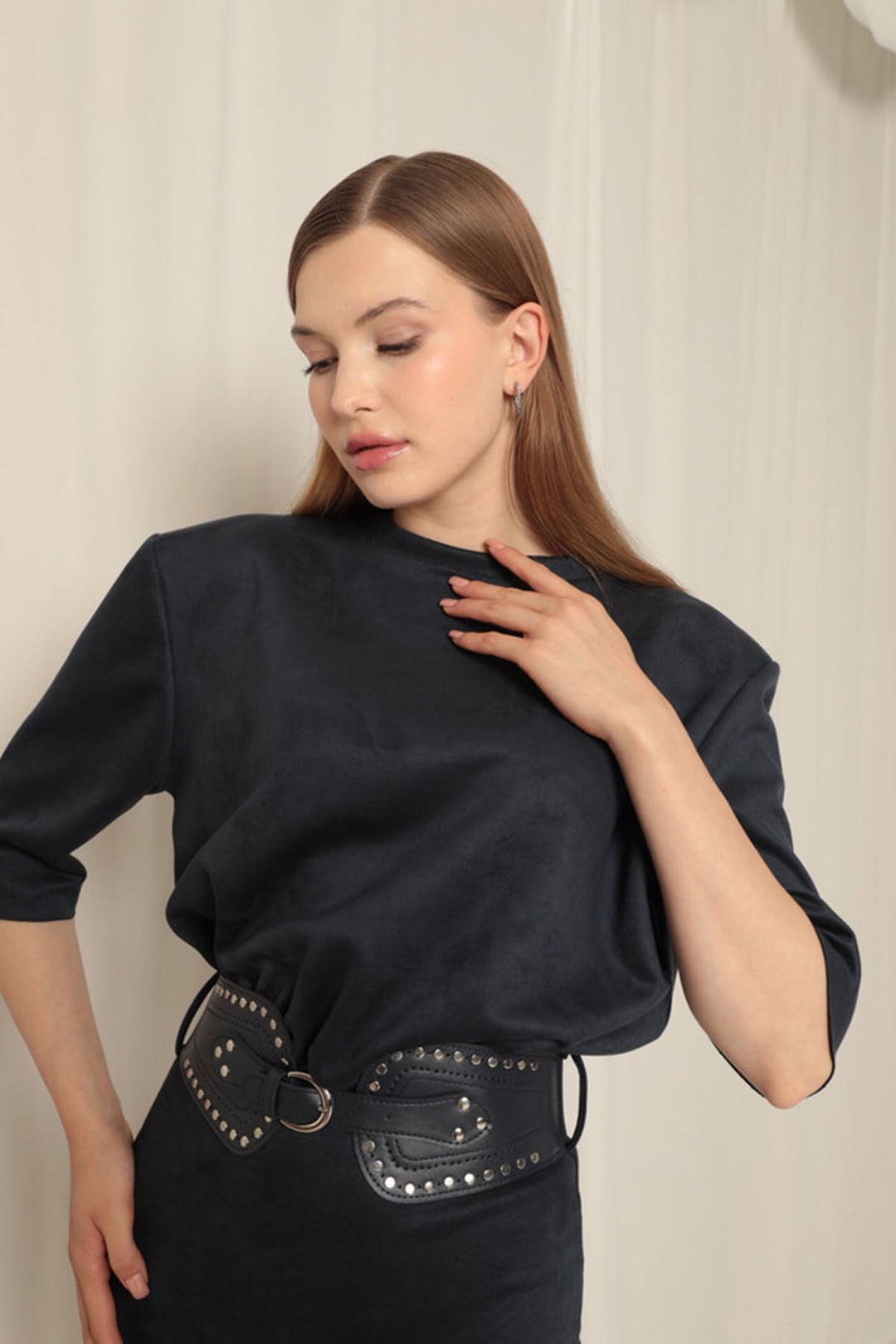 KKT Navy Blue Dress with Suede Fabric Belt - Alcalá de Guadaira