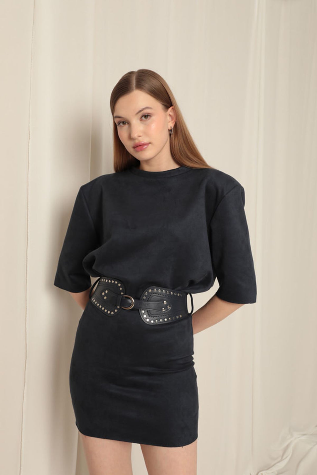 KKT Navy Blue Dress with Suede Fabric Belt - Alcalá de Guadaira