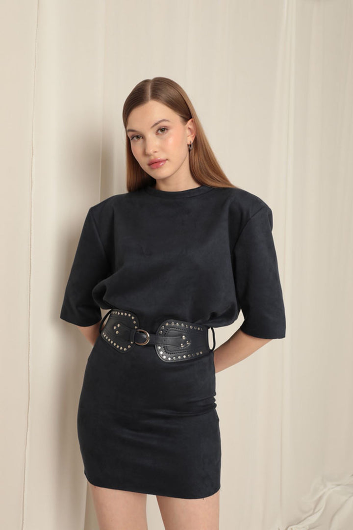 KKT Navy Blue Dress with Suede Fabric Belt - Alcalá de Guadaira
