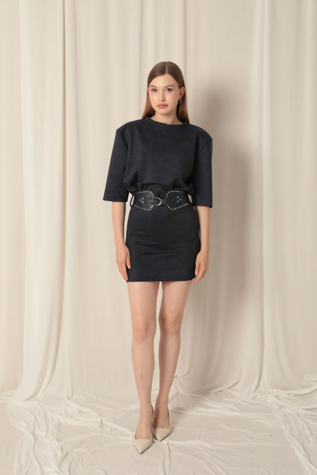 KKT Navy Blue Dress with Suede Fabric Belt - Alcalá de Guadaira